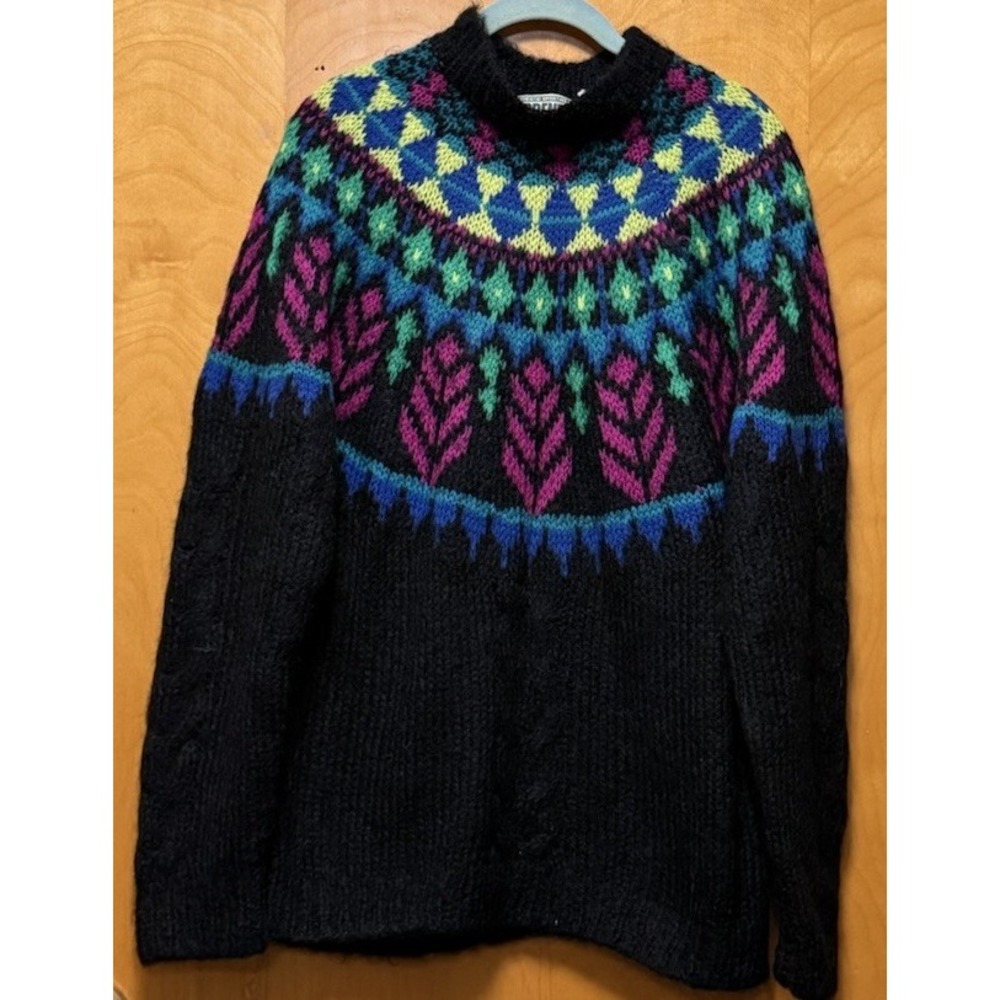 FORENZA Womens Neon Fair Isle Nordic Yoke Mohair Wool Oversized Sz S VTG